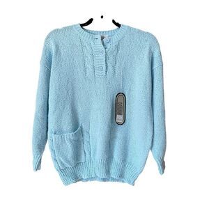 Vintage Light Blue Henley Crew Neck Sweater